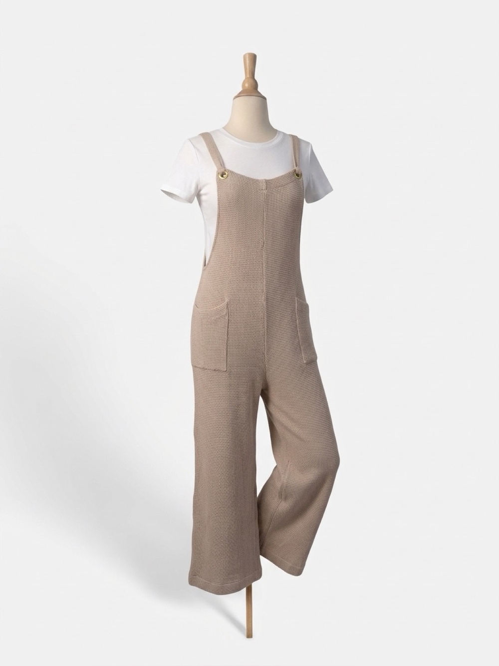Cache Beige Knit Tie-Strap Overalls One-Piece